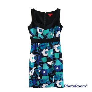 Signature by Sangria Sleeveless Sheath Dress Size 8 Aqua and Black Floral